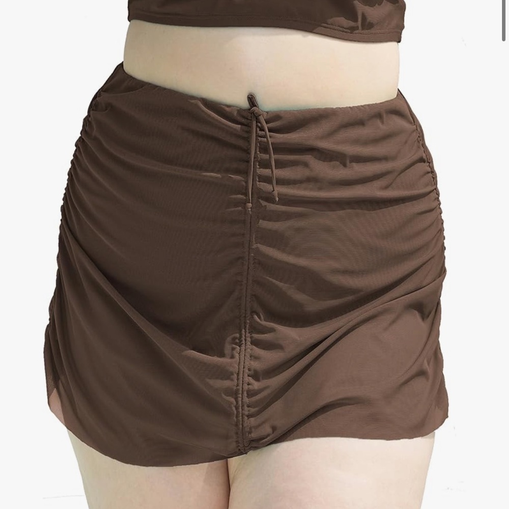Plus Size Bikini Bottom High Waist Ruched Tummy Control Full Coverage Swim Skirt